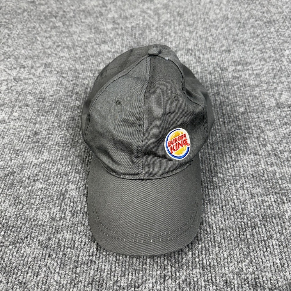 Burger King Hat Cap Strap Back Gray Baseball Employee Uniform One Size Mens VTG